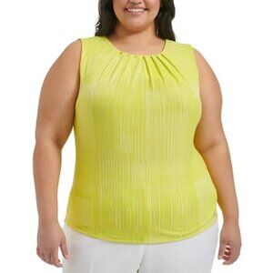 Calvin Klein Plus Size Geo-Printed Pleated Sleeveless Top Pear White Size 3X